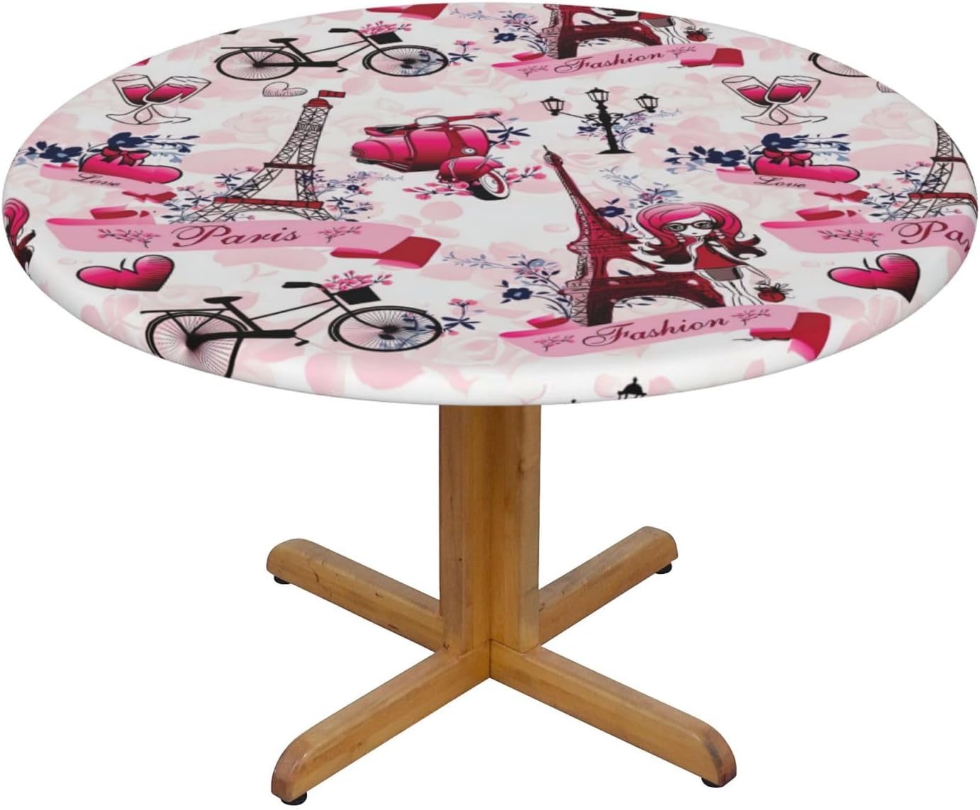 Paris Eiffel Tower France Print Outdoor Patio Kitchen Decor Supplies Wipeable Round Table Cloth for Indoor Outdoor
