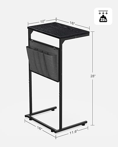 Miniatura 10 de Vantic Mesa auxiliar en forma de C, mesa auxiliar de sofá pequeña con bolsa de almacenamiento, mesa resistente debajo del sofá con marco de metal