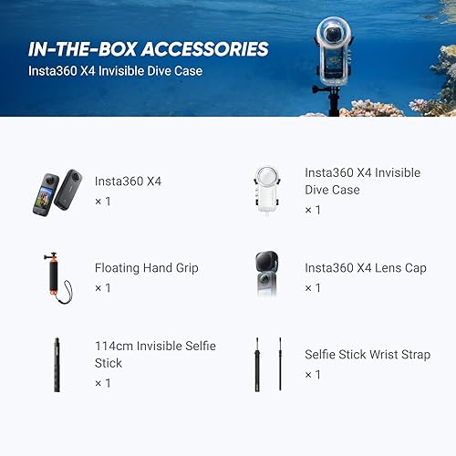 Miniatura 8 de Insta360 X4 Paquete de buceo invisible - Cámara de acción impermeable 360 de 8K, video de gran angular 4K, palo invisible para selfies, protectores