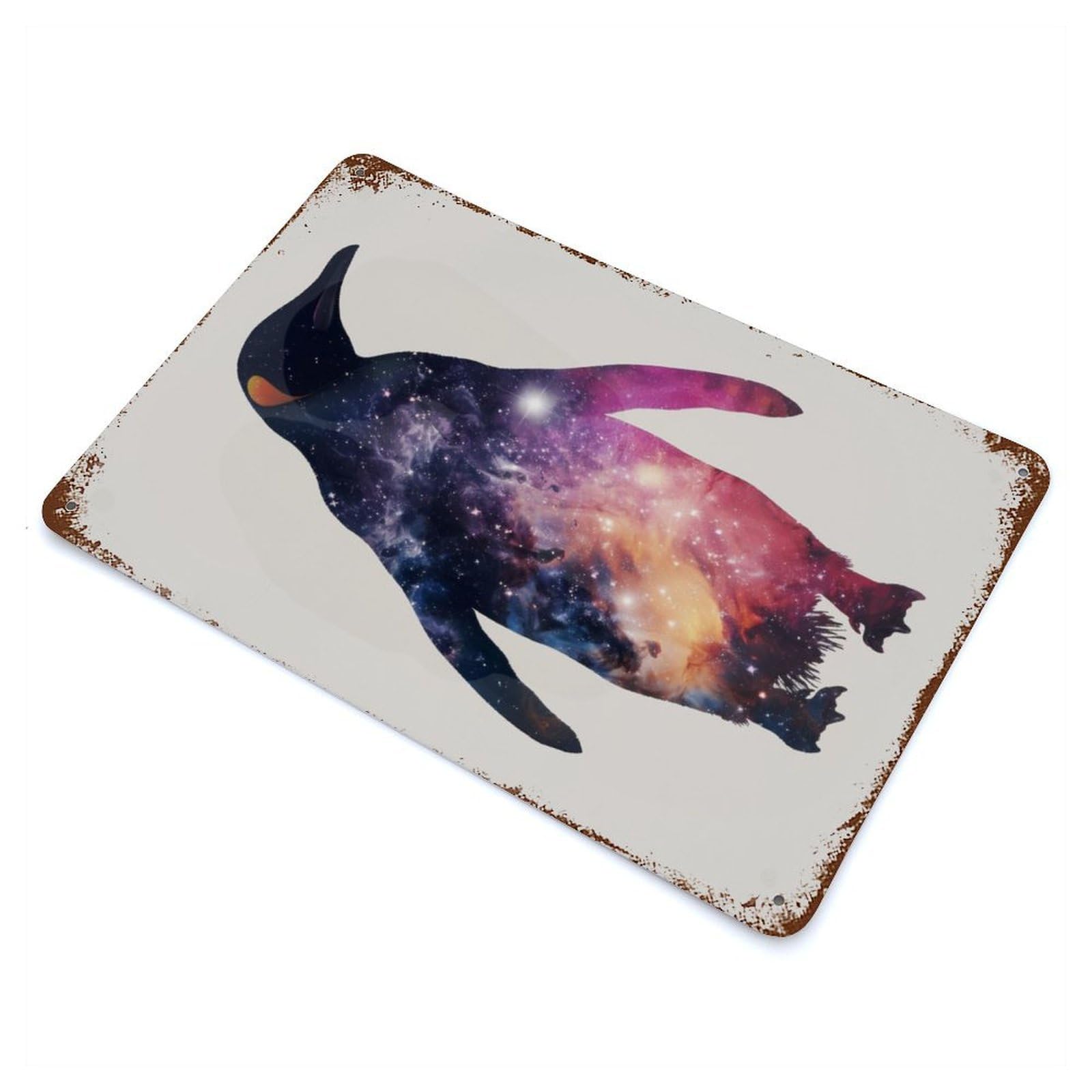 Penguin Silhouette Galaxy Vintage Rust Metal Sign 11.8"x7.9", Farmhouse Wall Decor for Garage, Pub Or Kitchen