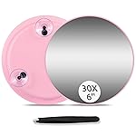 Jadazror Round 30X Magnifying Mirror, 6inch Magnified Mirror with 3 Suction Cups Easy Mounting, Compact 30X Travel Magnification and Tweezers Set for Detailed Makeup,Shaving,Blackhead Blemish Removal