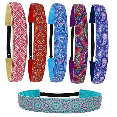 FROG SAC 6 PCS Boho Headbands for Girls, Nonslip Hippie Head Band Hair Accessories for Women, Mandala Birthday Party Favors for Teens