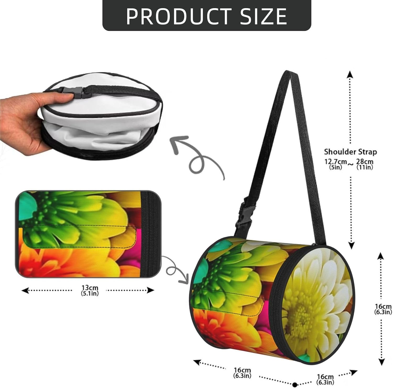 Colorful Flowers Hanging Toilet Paper Holder Waterproof Tissue Holder Cat Proof Roll Paper Case Cover Portable Foldable Roll Storage Bag with Adjustable Strap for Travel Car Camping Outdoor image 3