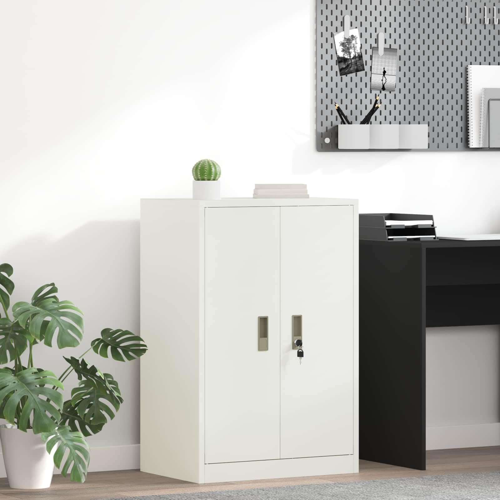 Armario de almacenamiento de acero blanco de 60 x 40 x 90 cm con puertas con cerradura, ideal para oficinas, oficinas en casa y estudio, solución de almacenamiento resistente con mucho