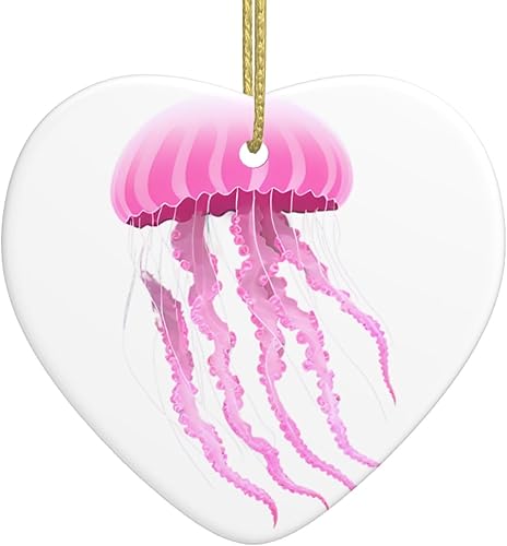 Christmas Ceramic Love-Shaped Ornaments MSRHIUEF Pink Jellyfish Pattern Christmas Tree Accessories for Shopping malls Windows