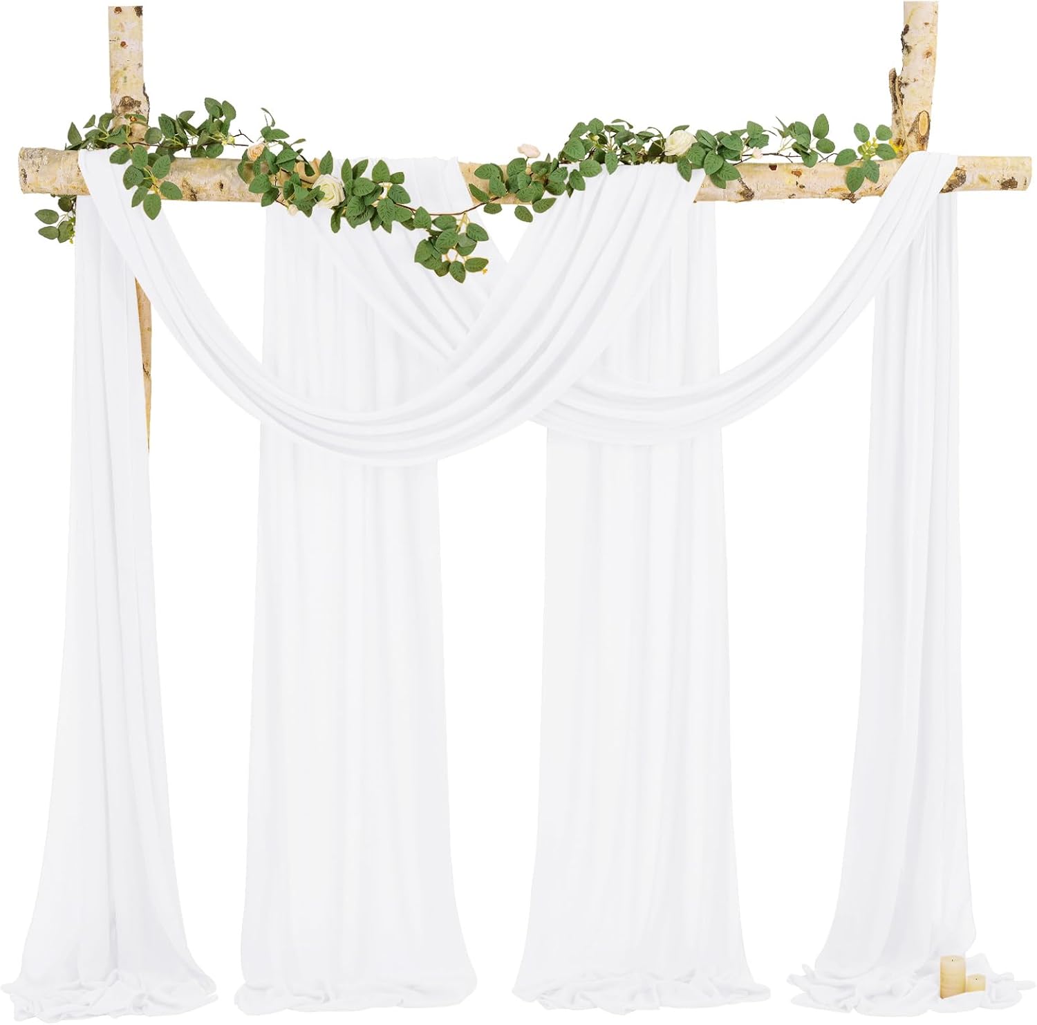 Wedding Arch Draping Fabric, 8 Panels 28" x 20ft White Sheer Chiffon Curtain Drapes for Wedding Drapes Sheer Backdrop Curtains