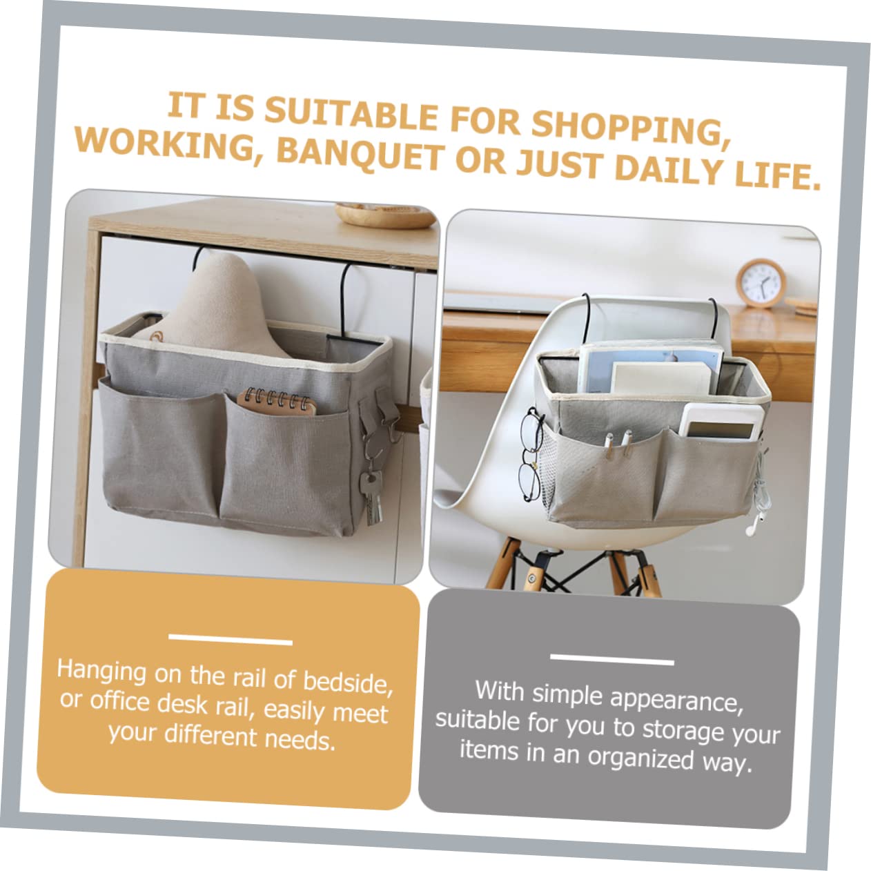 TOGEVAL 2pcs Bed Organizer Hanging Basket Multi-Pocket Bedside Storage Bag for Bunk Dorm and for Tablets Books Snacks and Sundries Grey Upgraded Design