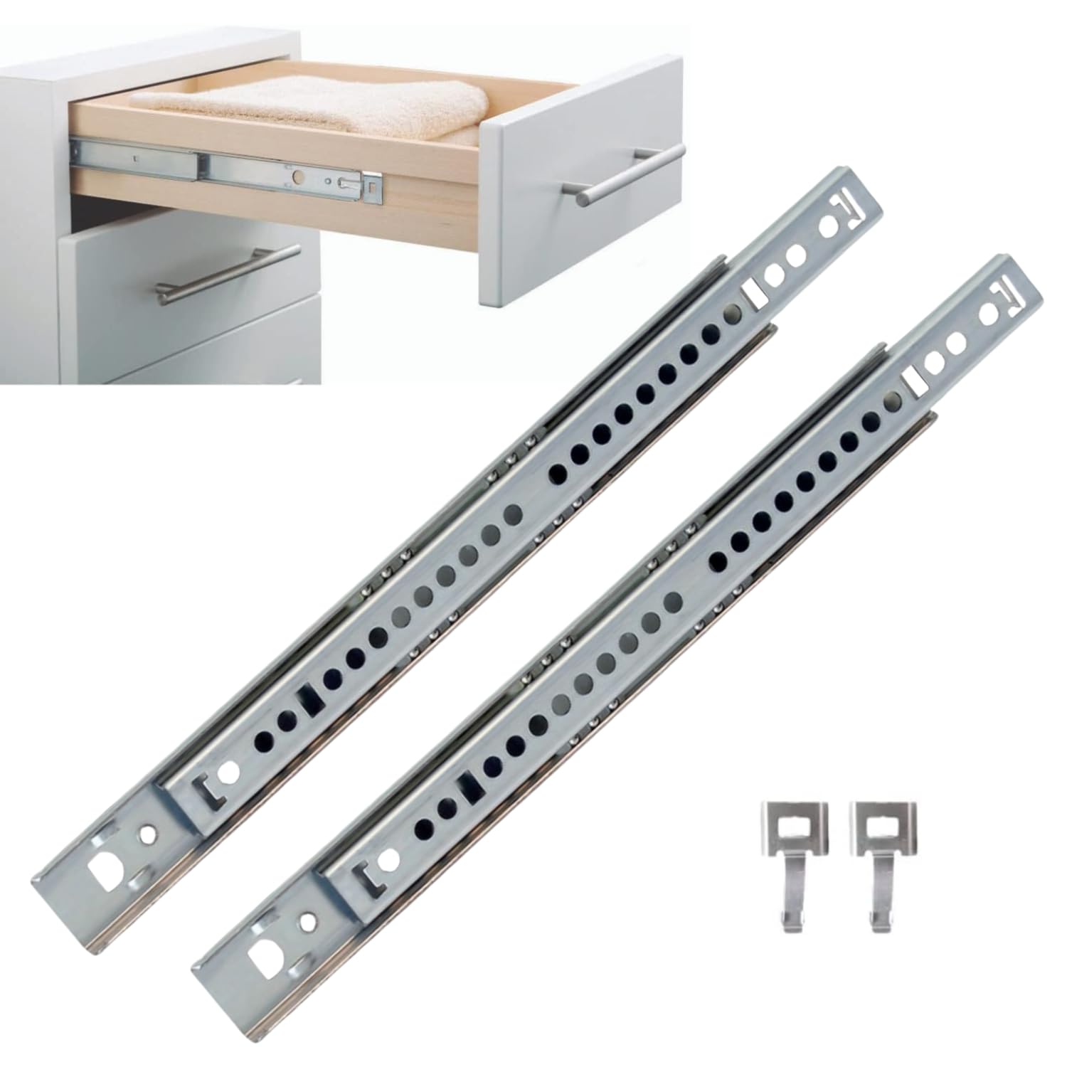 Coppia Guide Scorrevoli A Sfere H17mm - Fissaggio Rapido Tramite Clip "​Arpòn"- Portata 15kg Cassetto Estrazione Parziale (220-​260MM)