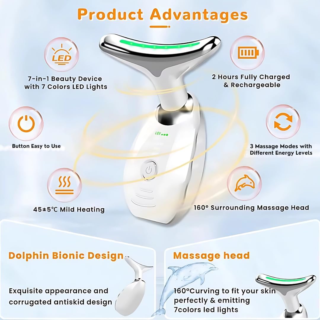 Face and Neck Massager with 7 Colors LED Light Therapy, Multi-Functional, Skincare Tool for Wrinkles & Relaxation,Facial Massager - Image 8