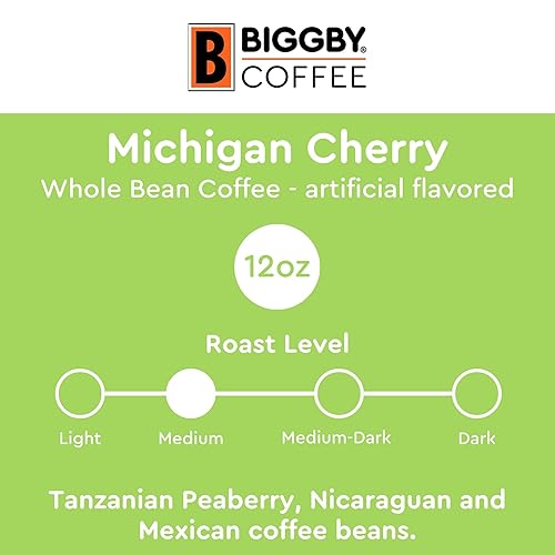 Miniatura 2 de BIGGBY Michigan - Café en grano entero con sabor a cereza, tostado medio, bolsa de 12 onzas