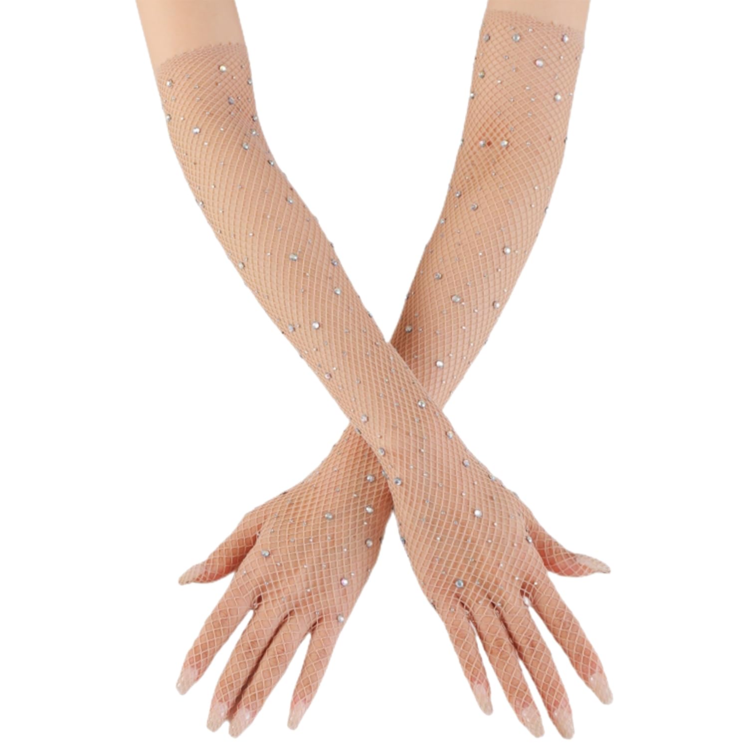 Tygfrt Camel 1 Pair Rhinestone Mesh Gloves, Fairy & Mermaid Costumes, Cosplay Rhinestone Glitter Gloves
