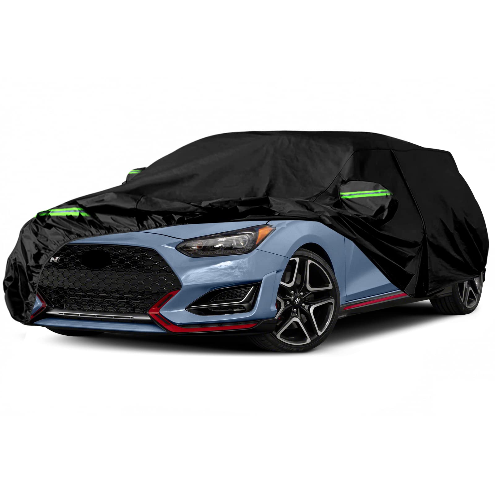 Waterproof Car Cover Replacement for 2011-2025 Hyundai Veloster, 6 Layers All Weather Car Cover with Zipper Door &amp; Windproof Bands for Snow Rain Dust Hail Protection