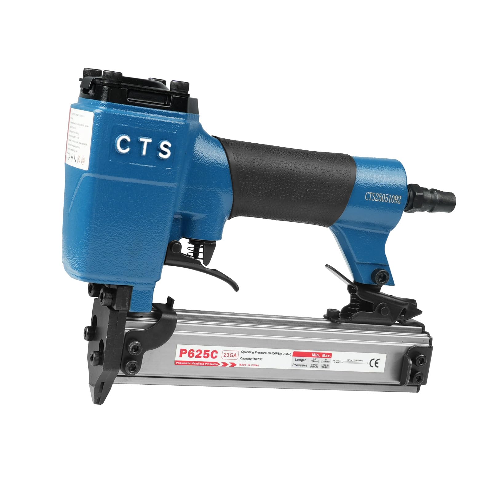 P625C Chiodatrice pneumatica 23GA 12-25mm sicurezza per falegnameria-mobili | Punta snella e precisa. 0,9kg leggera. Caricatore 150 chiodi. Impugnatura gommata. Per armadi, finestre, porte e decorazioni