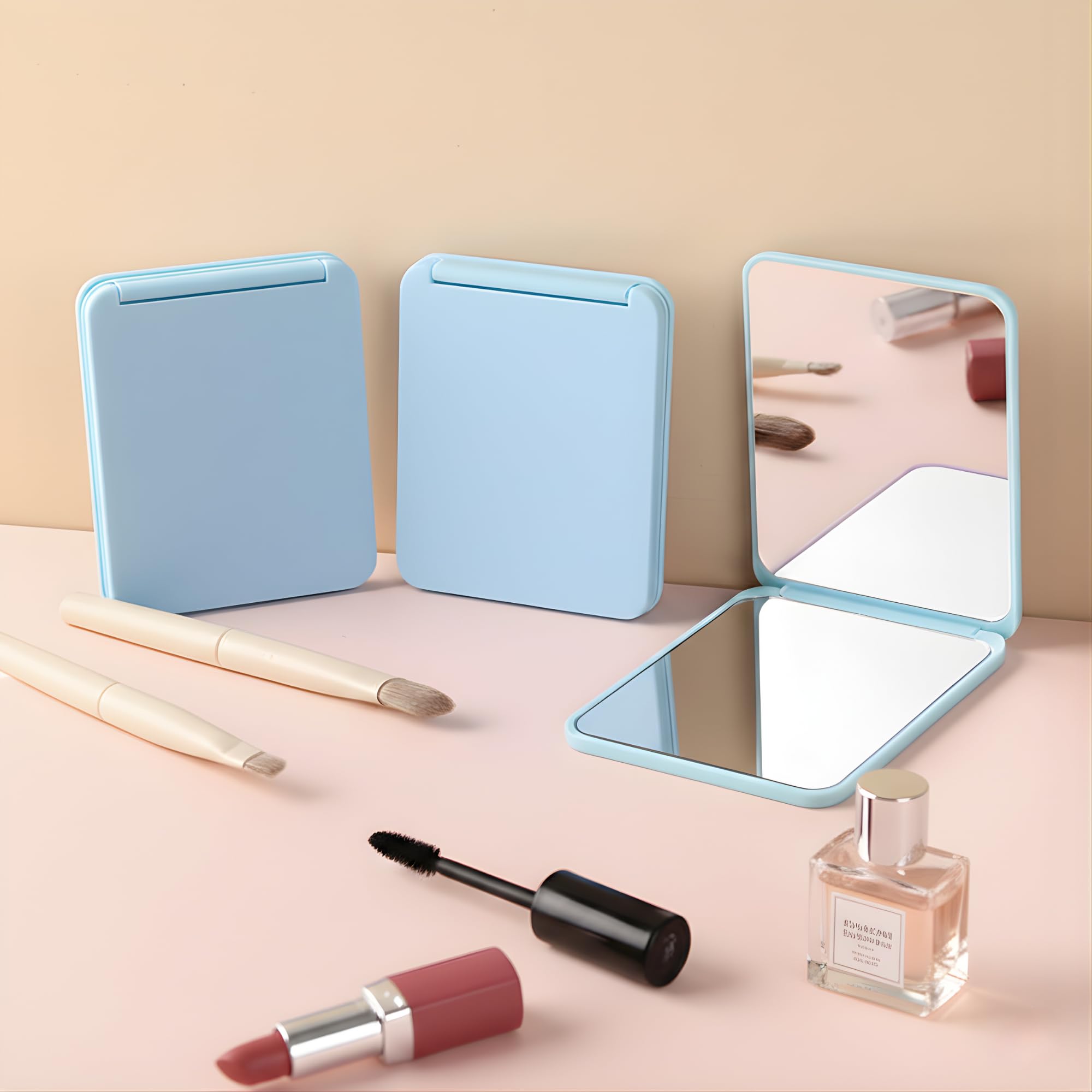 TOMATUS Portable Folding Makeup Mirror | Double-Sided Compact Vanity Mirror with Stand | Cosmetic Mirror for Purse, Desk | Dressing Table Mirror for Women | Dressing Table | 7.5 x 6 cm, 3 Pcs (Blue)-image-18