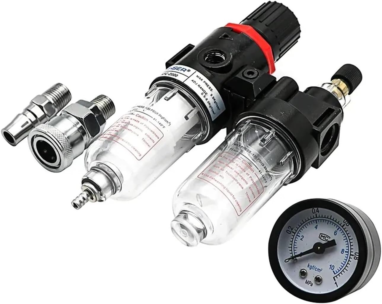 AFC2000 AFR2000 + AL2000 G1/4 air compressor oil and water separator air filter is used to reduce the pressure valve regulator (Color : PC 10mm Fitting)
