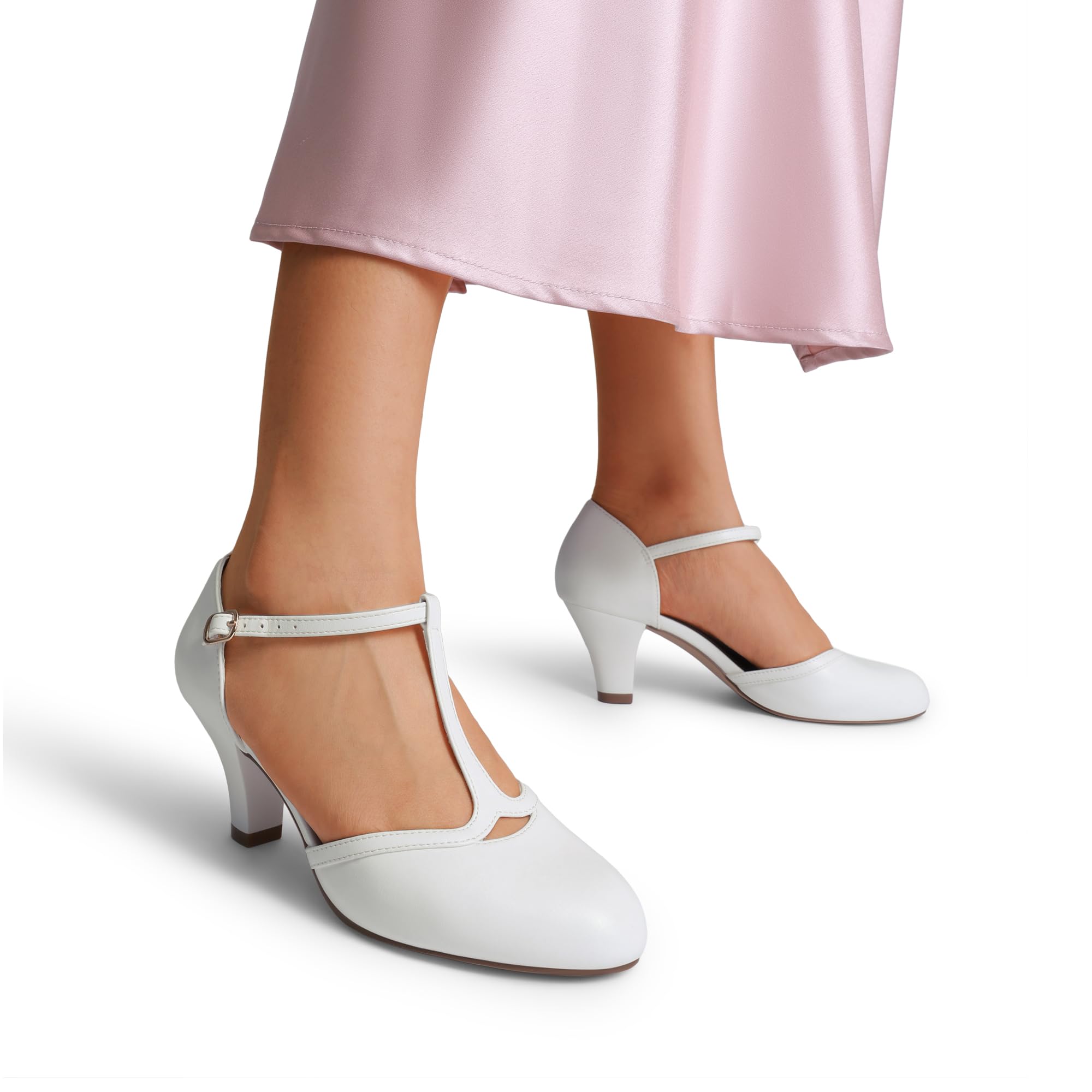 DREAM PAIRS Pumps mit T-Riemen Damen Hochzeitsschuhe Brautschuhe