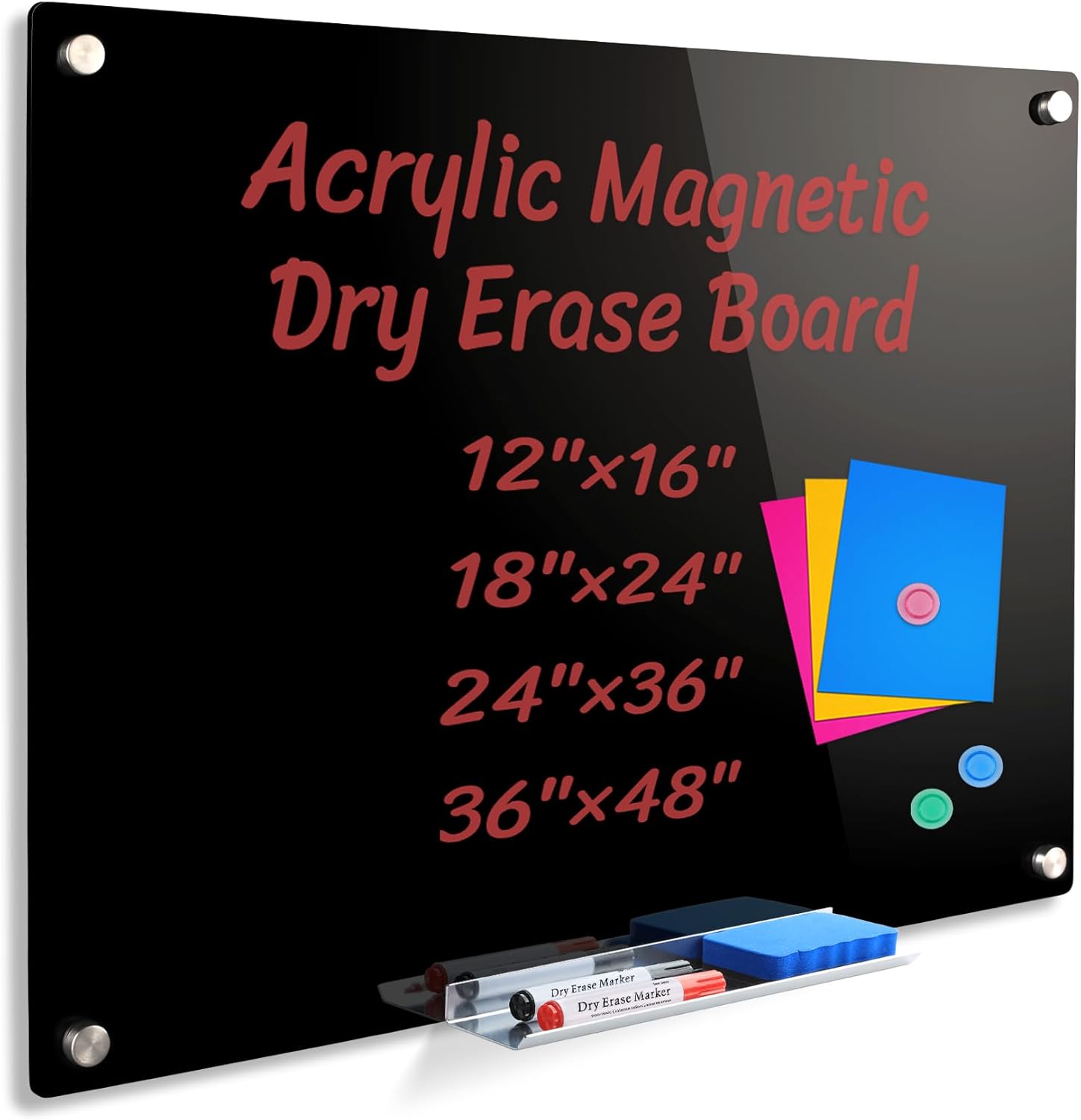 Acrylic Black Magnetic Dry Erase Board for Wall, White Board 36"x24",Frameless Magnetic Dry Erase Board for Office,Classroom Bar and Home/for Kids,Students,Adults Black 24"×36"