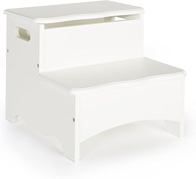white step stool with storage