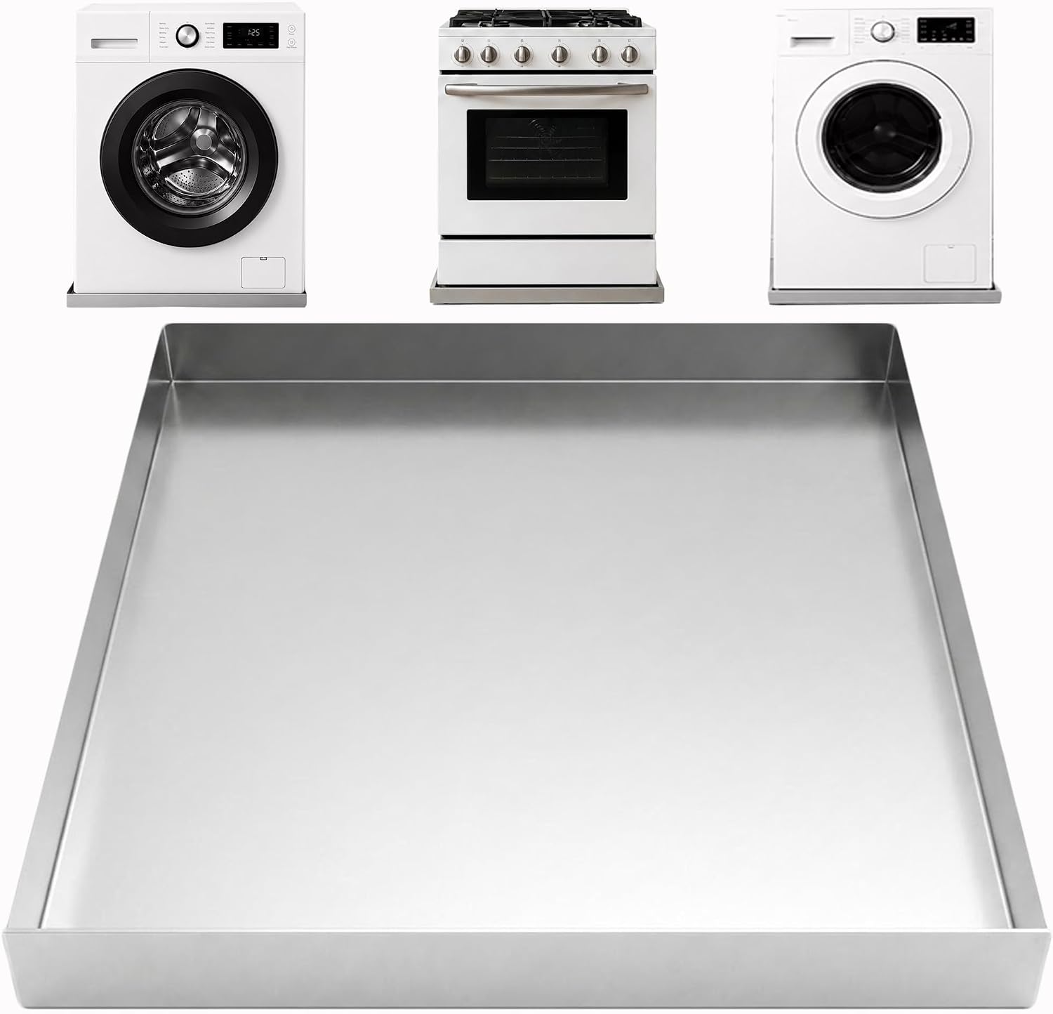 Washing Machine Drain Pan 32" x 30" x 2.5", Waterproof Leak Protector Washer Tray, Leak Protection for Laundry Room, 304 Stainless Steel, No Drain Port