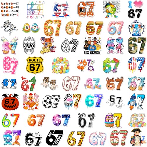 53 Pieces Funny Six Seven Stickers Colorful 6 7 Decal Waterproof Vinyl Stickers for Phone Water Bottle Luggage Laptop Adults Teens(Colorful 6 7)
