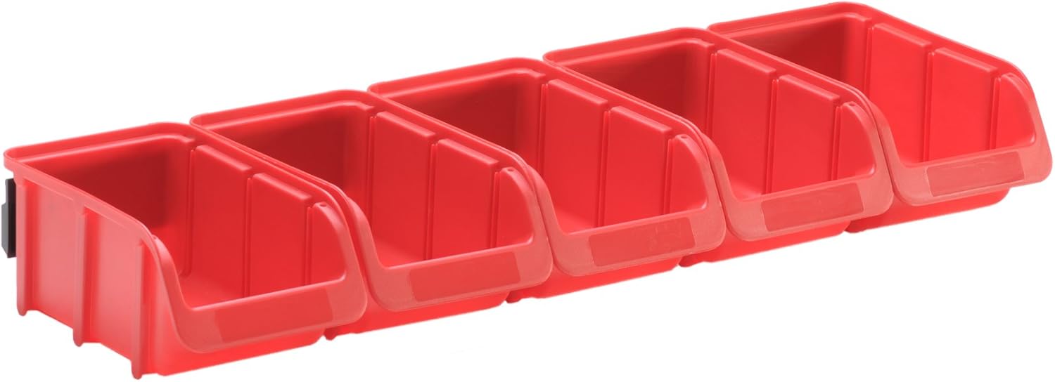 Display Box Set: 1 x Plastic Rail Plus 5 x Size 1 Storage Boxes, Wall Bracket Including Storage Boxes for Shelving System
