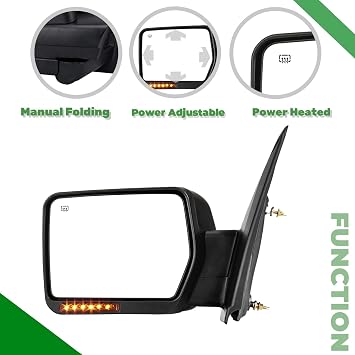 PZ Towing Mirror Replacement Fit For 2004-2007 F150,Power Heated,Amber Signal,Black,Left(Driver Side)