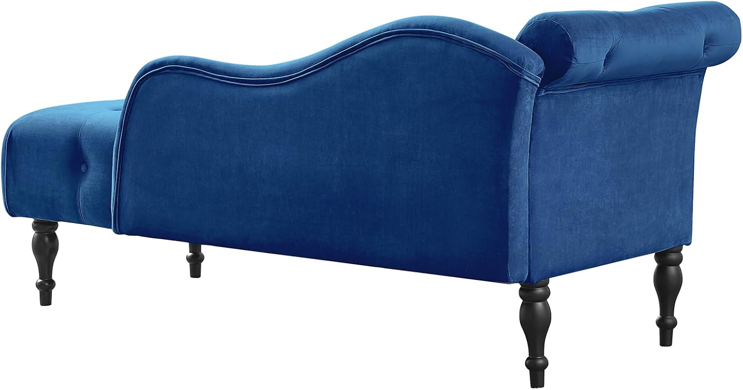 Chaise Lounge Chair Indoor, Velvet Comfy Sofa Chair with Storage Space & Button Tufted Design, Upholstery Modern Armchair with Rivet, Cozy Small Couch for Living Room, Bedroom(60.6" W, Blue)