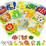TOY Life 12 Pack Wooden Puzzles for Toddlers 1-3- Animal Shape Puzzles Montessori Toy for Toddler- B