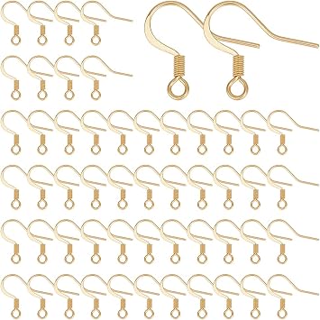 UNICRAFTALE 100Pcs Real 18K Gold Plated Earring Hooks Stainless Steel Ear Wire with Loops Earwire Hooks Fish Hooks Flat Earring Hooks with Coil for DIY Earring Jewelry Making
