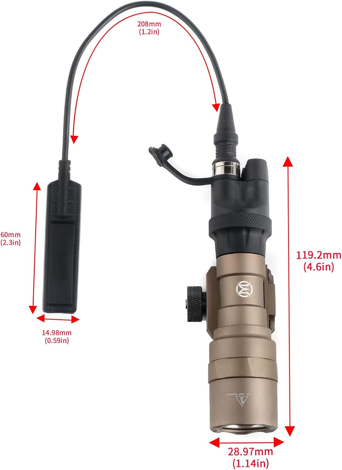 M300C IR Flashlight, Tactical IR Flashlights with Rear Wing & Remote Pressure Switch for 2 Lighting Modes, Fit for 20mm Picatinny Rail