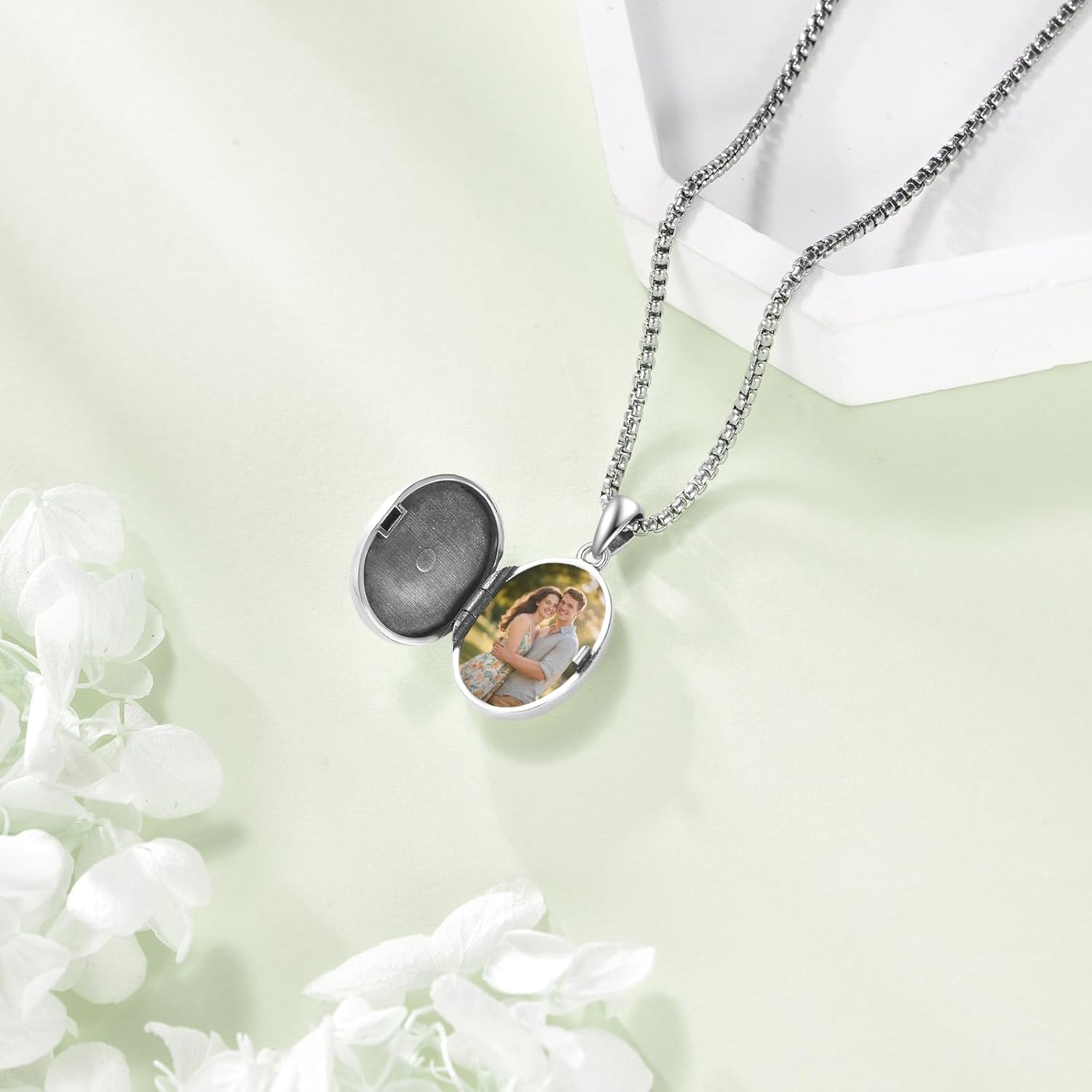 MONGAS Filigree Opal Photo Locket Necklace for Women Sterling Silver Opal Filigree Picture Locket Necklace Memorial Jewelry for Women Men - Image 5