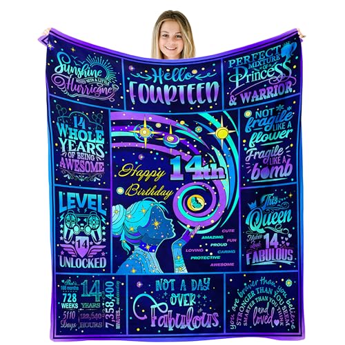 Regalos de cumpleaños número 14 para niñas, regalos de cumpleaños para niñas de 14 años, ideas de regalo para niñas de 14 años, manta de 60 x 50 pulgadas, decoraciones de 14 cumpleaños para
