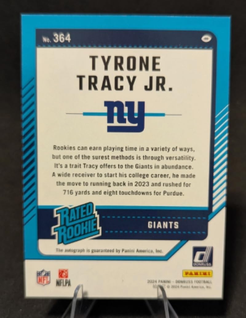 Football Trading Card 2024 Donruss Autographs Green #364 Tyrone Tracy Jr. Rated Rookie EX++ Excellent++ Auto NY Giants