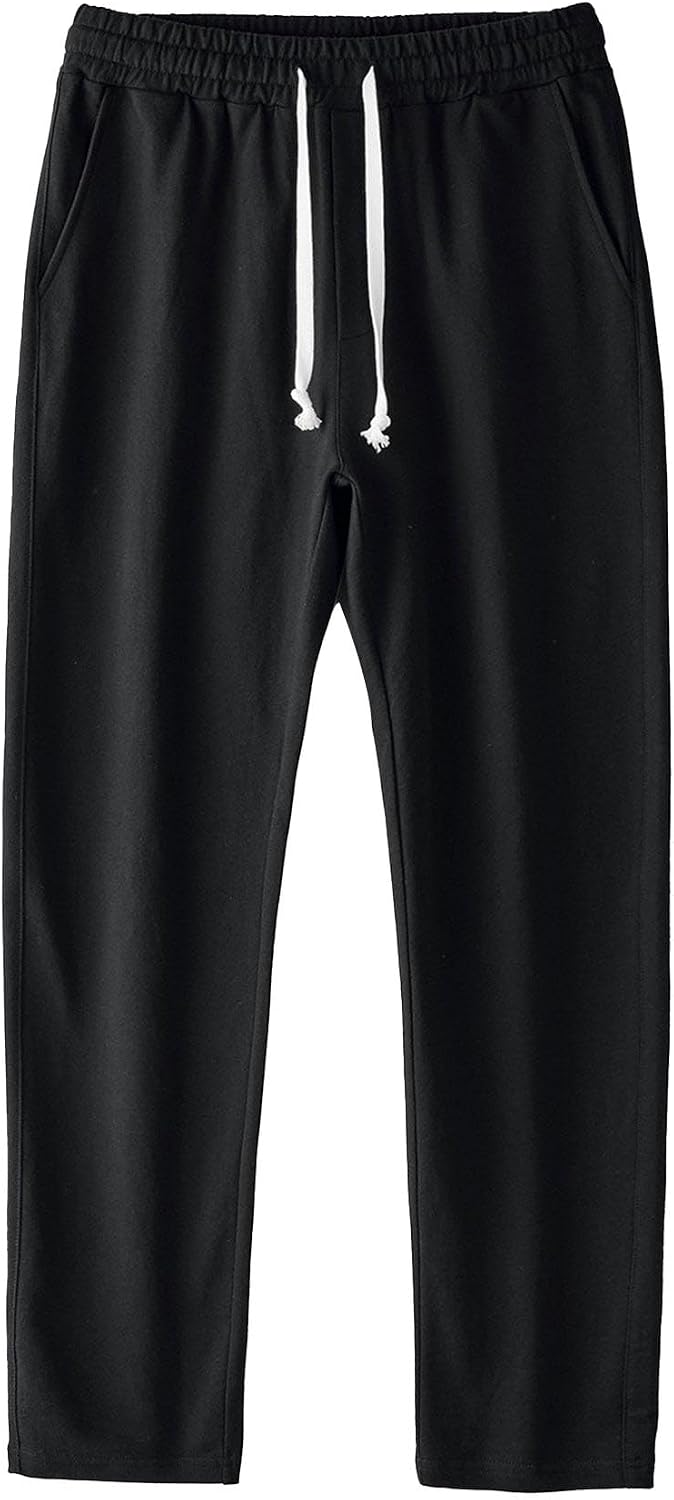 DGHM-JLMY Men's Baggy Yoga Gym Workout Pants with Pockets Basic Running Drawstring Pants Athletic Fitness Cotton Lounge Pants
