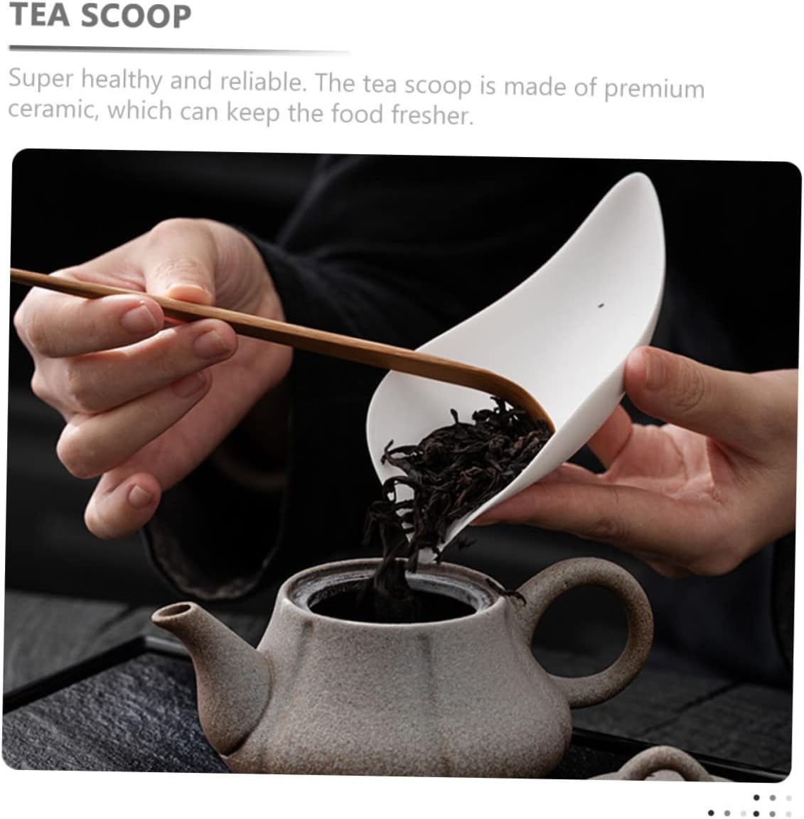 Ceramic Tea Scoop Set Decorative Holder Multi-Function Loose Tea Container for Home Brewing and Serving