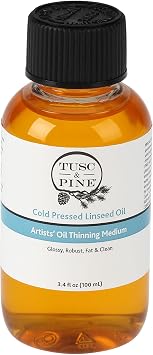 Tusc & Pine Cold Pressed Linseed Oil for Painting - 3.4 Oz Bottle - Professional Artists Paint Medium, Enhance Flow & Translucency, Solvent Free Thinner, Refined in Small Batches in North Carolina