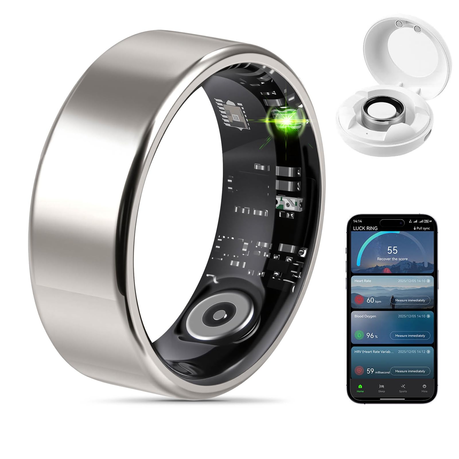 FAHKNS Smart Health Ring for Women Men: Fitness Tracker Ring with Heart Rate,Blood Oxygen,Sleep Monitor,Stress,Steps Counter,IP68 Waterproof for iOS &amp; Android,No APP Fees (Silver,7#)