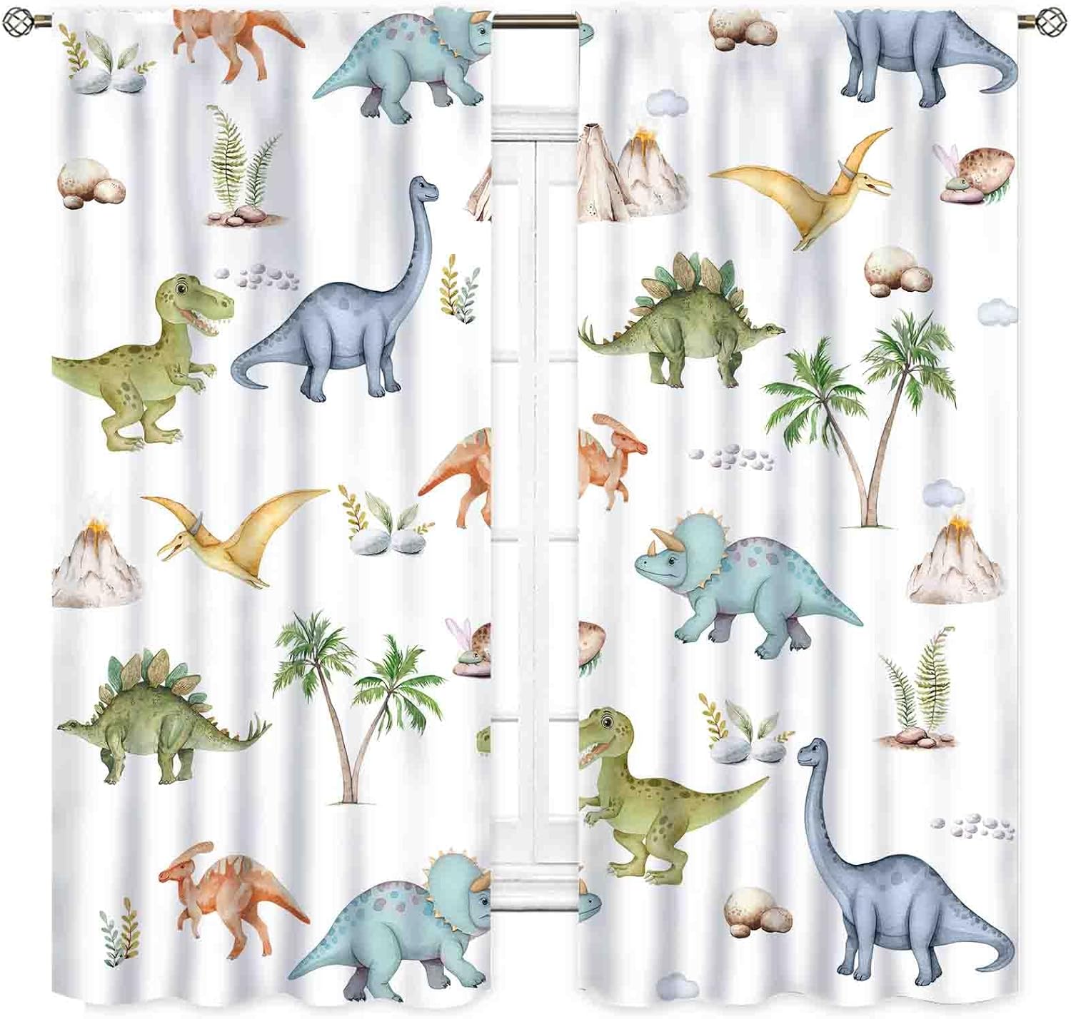 Dinosaur Curtains for Boys Room, Cartoon Dino Funny Cute Dinosaur Safari Animals Colorful Window Treatments Drapery for Kids Girls Baby Bedroom Living Room Nursery Bathroom 2 Panels, 42"x63" Inch