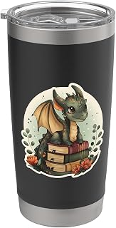 Book Lover Dragon Bookworm Reading Librarian Cute Vintage Stainless Steel Insulated Tumbler