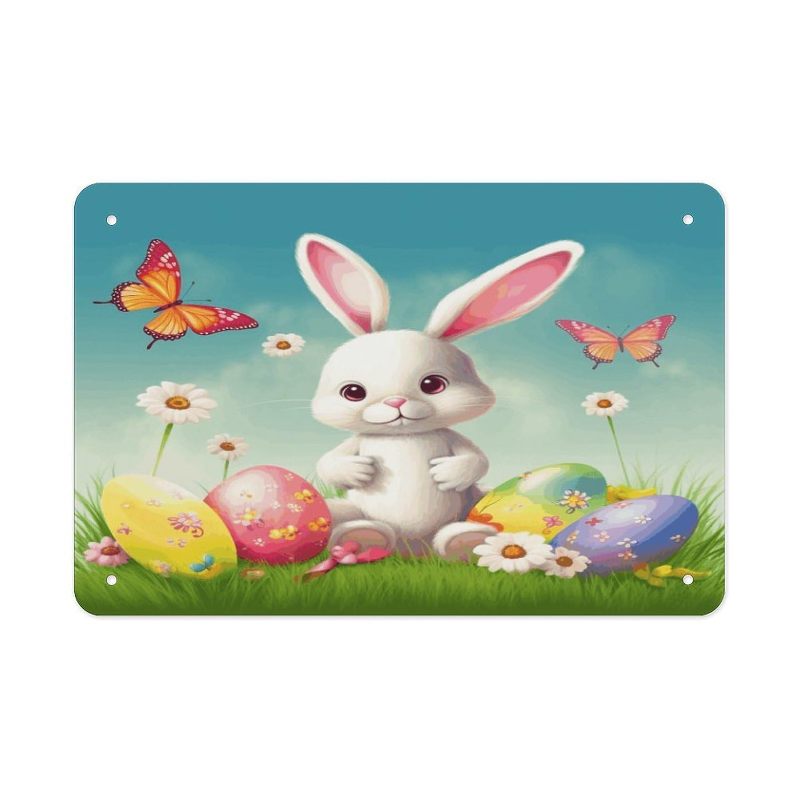Fodpand Style Easter Bunny With Eggs Wall Art Metal Signs Tin Sign