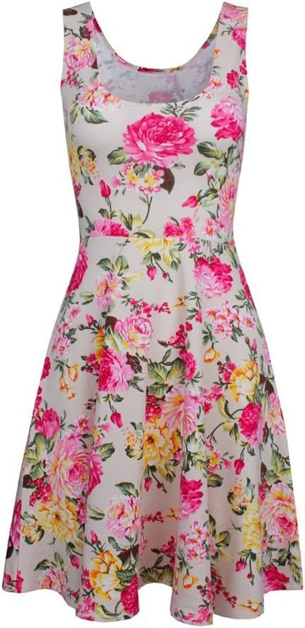 Womens Casual Fit and Flare Floral Sleeveless Casual Dress