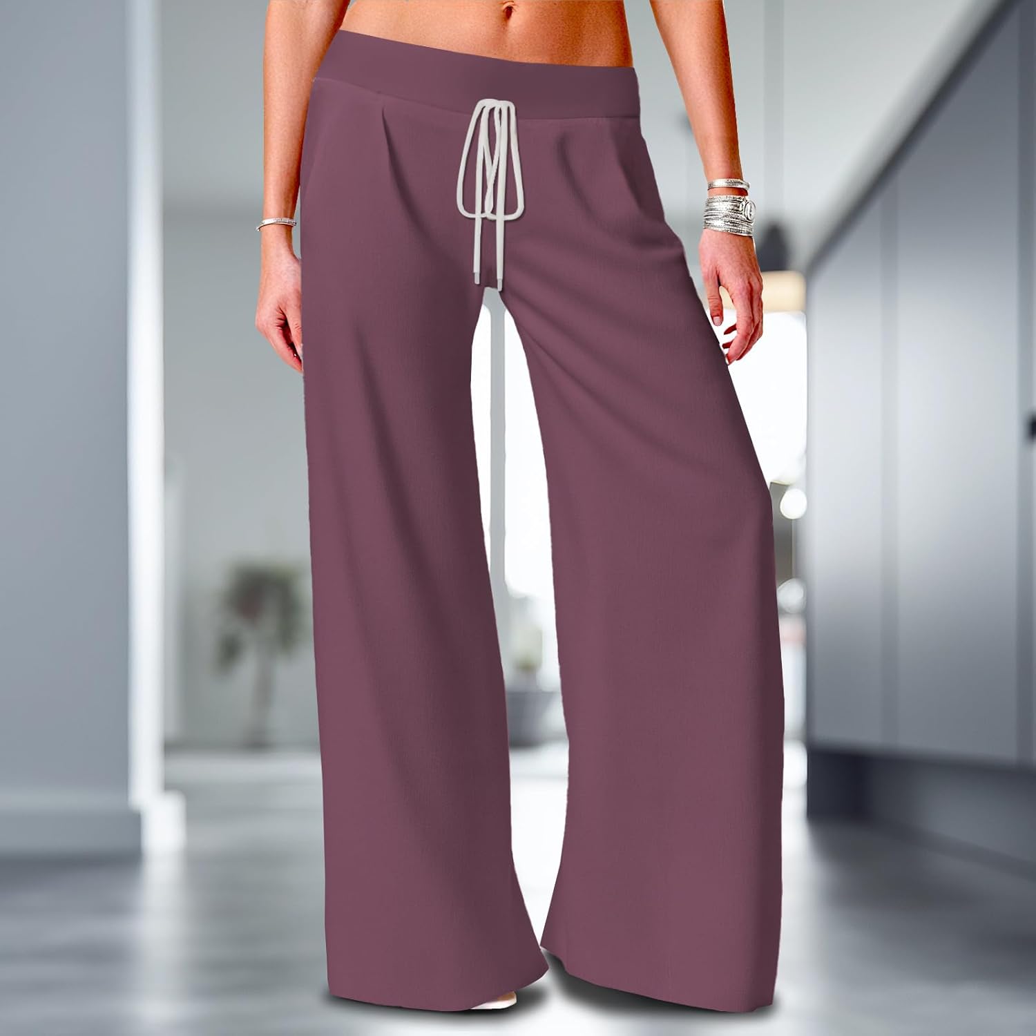 Lightweight Pants for Summer Women Drawstring Wide Leg Pants with Pockets Lounge Trousers Summer Outfit Street Wear - Image 2