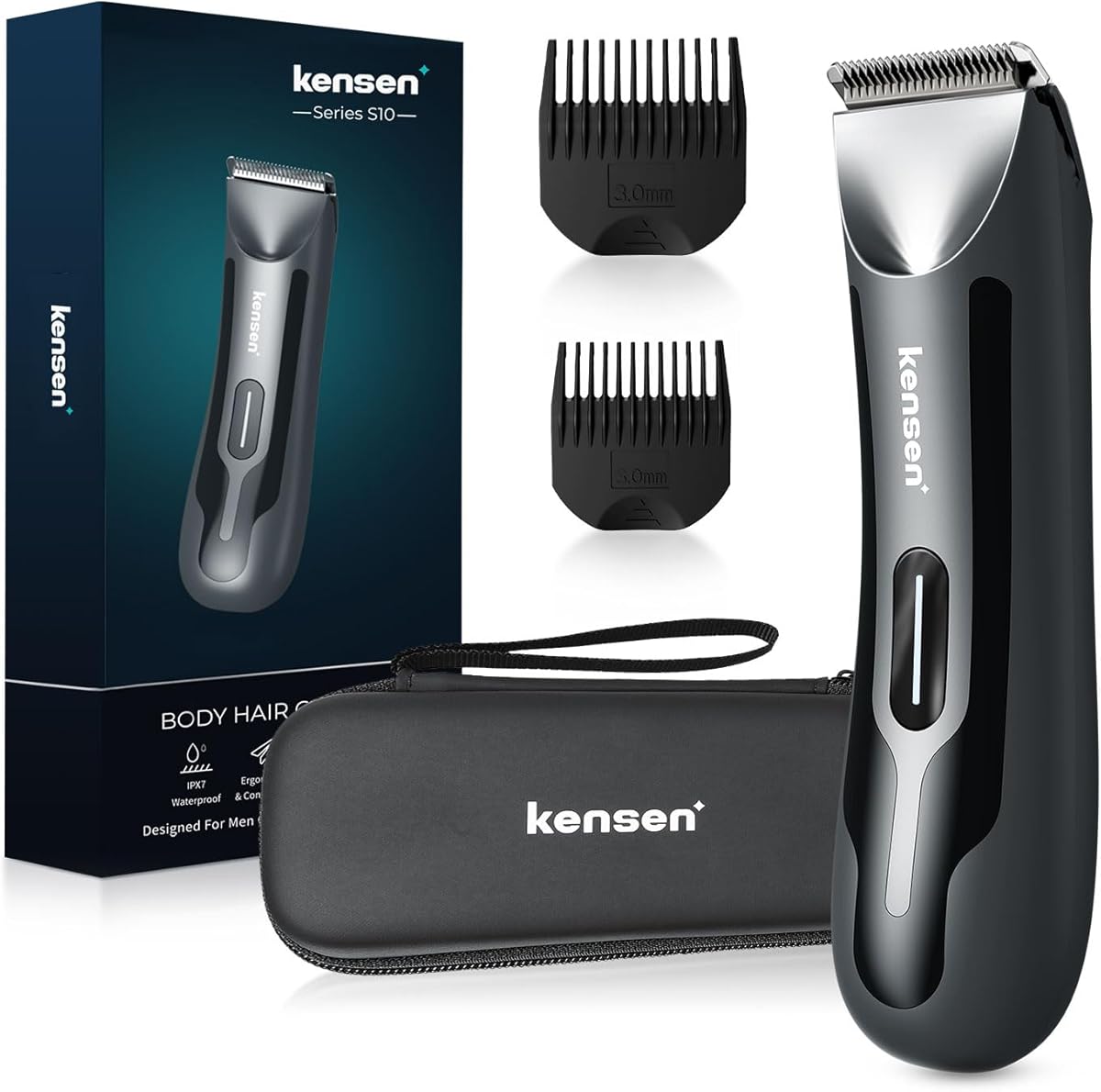Body Hair Trimmer Men, kensen Electric Groin & Pubic Hair Trimmer, Manscape Rechargeable Body Groomer Private Parts, Waterproof Ball Shaver/Trimmer for Men, Wet & Dry with LED Light Body Shaver, Male Clippers