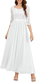 Women's Formal Dress Mother of The Bride Dress 3/4 Sleeve Wedding Guest Dress Maxi Evening Gown