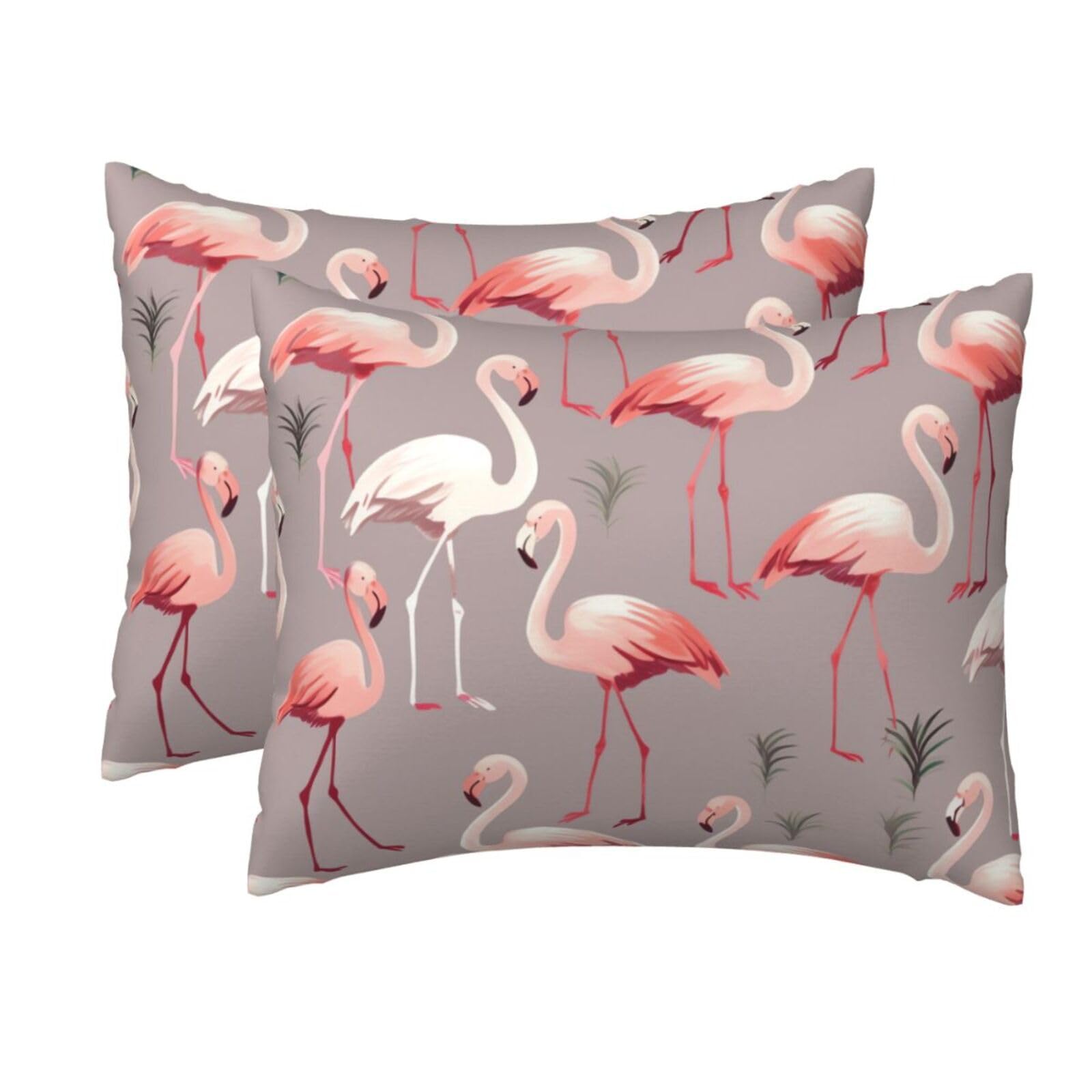 2 Pack Standard Pillow Cases with Hidden Zipper, Soft Breathable Pillow Covers for Hair and Skin, Pink Flamingo Pattern Pillowcases 20"x26" Bed Pillow Protectors Cover for Sleeping Gifts