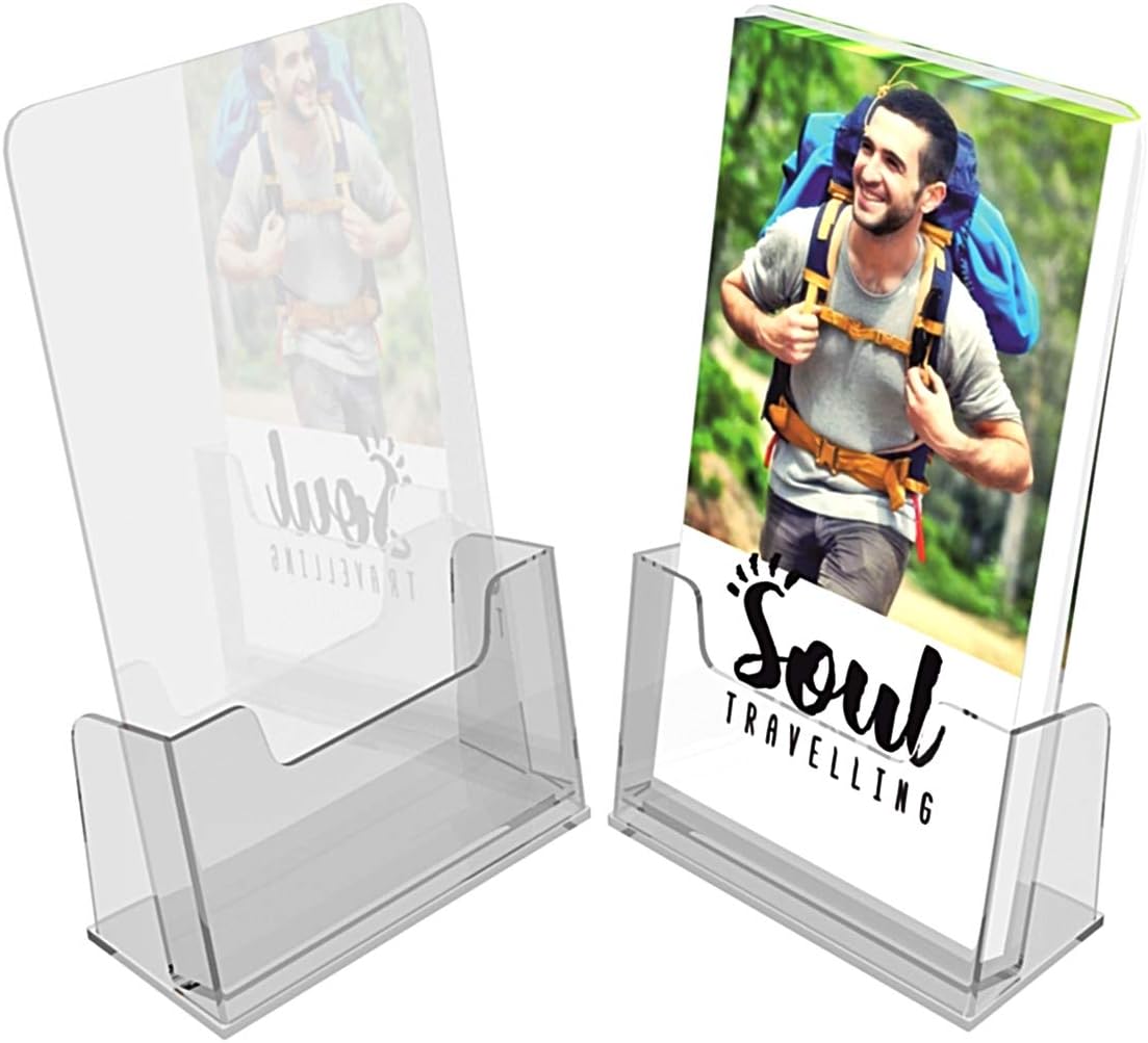 Elegant Creations 2 Pack Acrylic Brochure Holder for Trifold Pages,Countertop Acrylic Literature Holder Flyer Display Stand Pamphlet,Menu,Journals.(Clear}