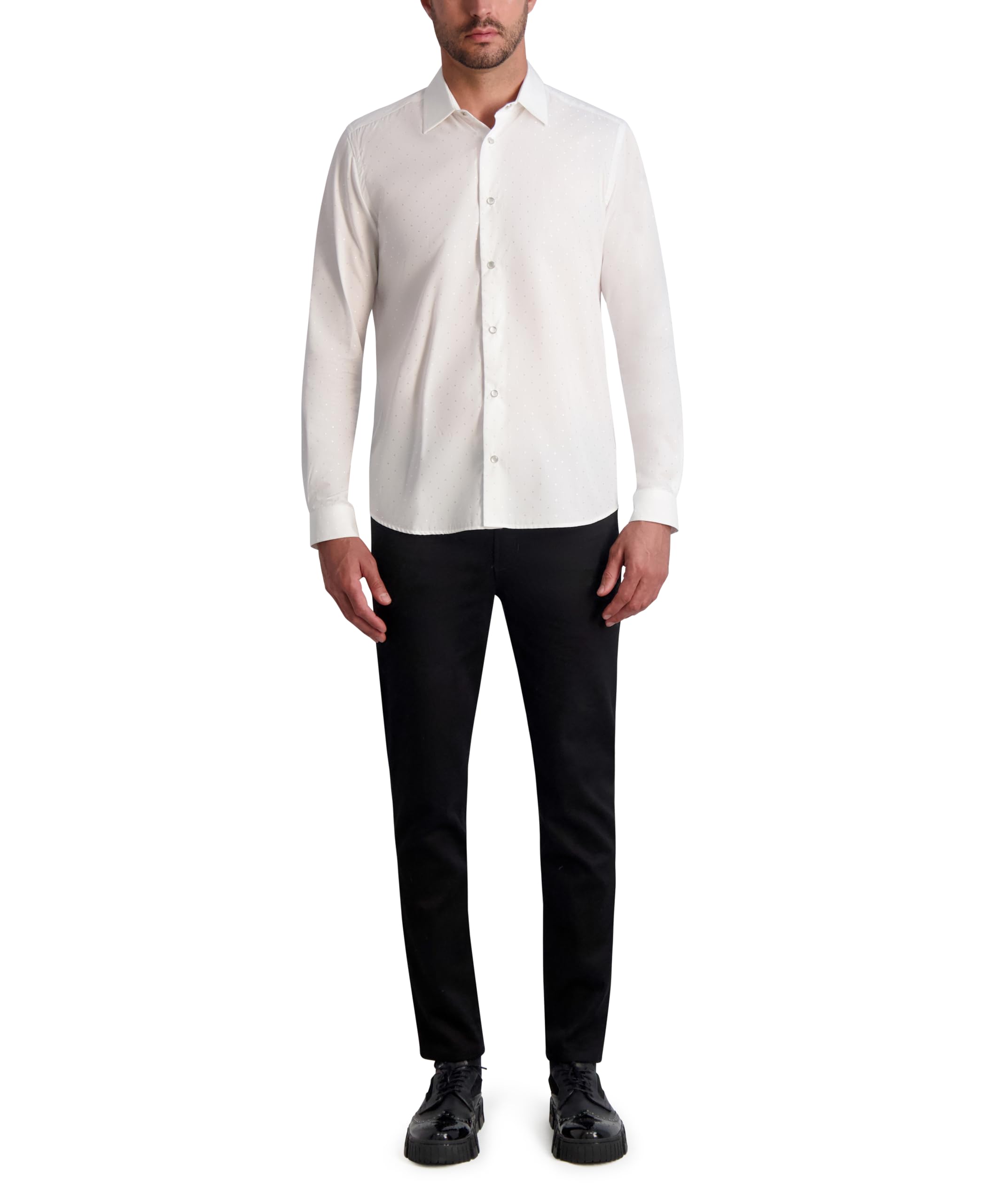 Karl Lagerfeld Paris Men's Jacquard Tonal Polka Dots Long Sleeve Top