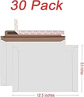 Vista 2 de Paquete de 30 sobres rígidos de 9.5 x 12.5 pulgadas, color blanco, autosellado, de cartón a granel, papel kraft sin doblar, para despegar y sellar