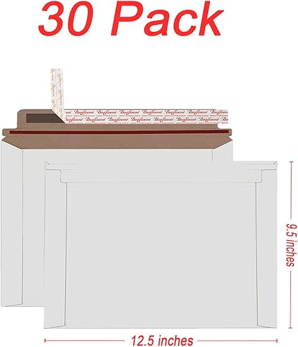 Miniatura 2 de Paquete de 30 sobres rígidos de 9.5 x 12.5 pulgadas, color blanco, autosellado, de cartón a granel, papel kraft sin doblar, para despegar y sellar