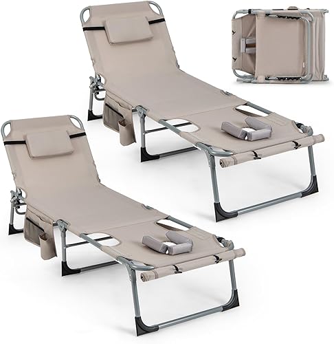 GYMAX Silla bronceadora, silla de playa de 330 libras con orificio para el brazo facial y correa para el hombro de mano, silla plegable para tomar